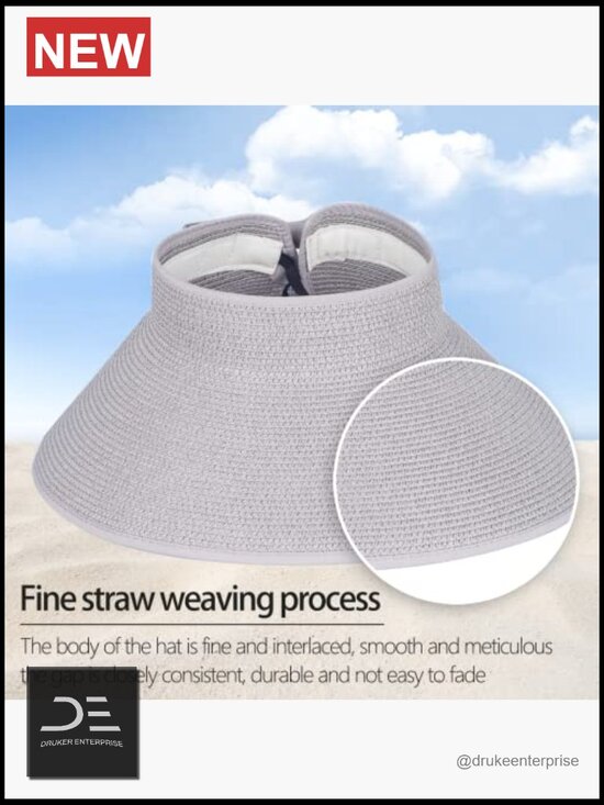 Foldable Straw Sun Visor Hat with Wide Brim, Adjustable Size, UPF 50+ Protection